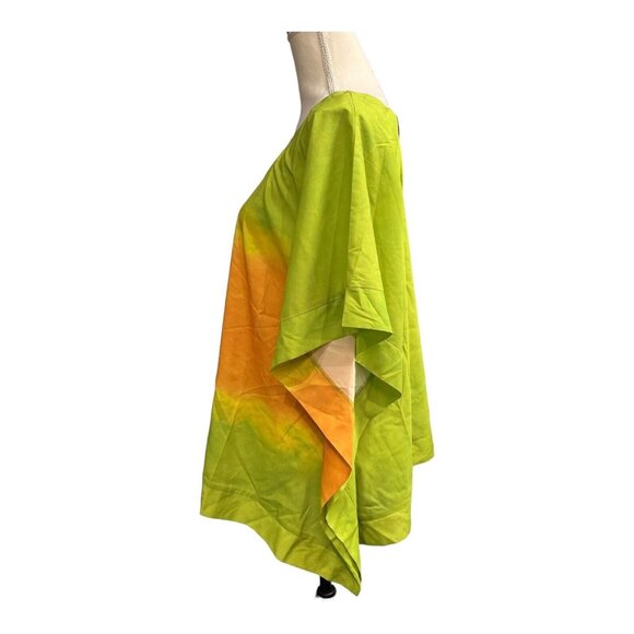 H‎ by Halston Top Womens M/L Dip Dye Lime Punch Boxy Oversized Tunic Vacation - Picture 2 of 9
